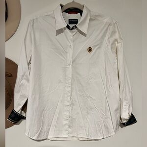 Liz Claiborne White Shirt with Green and Red Plaid Accent